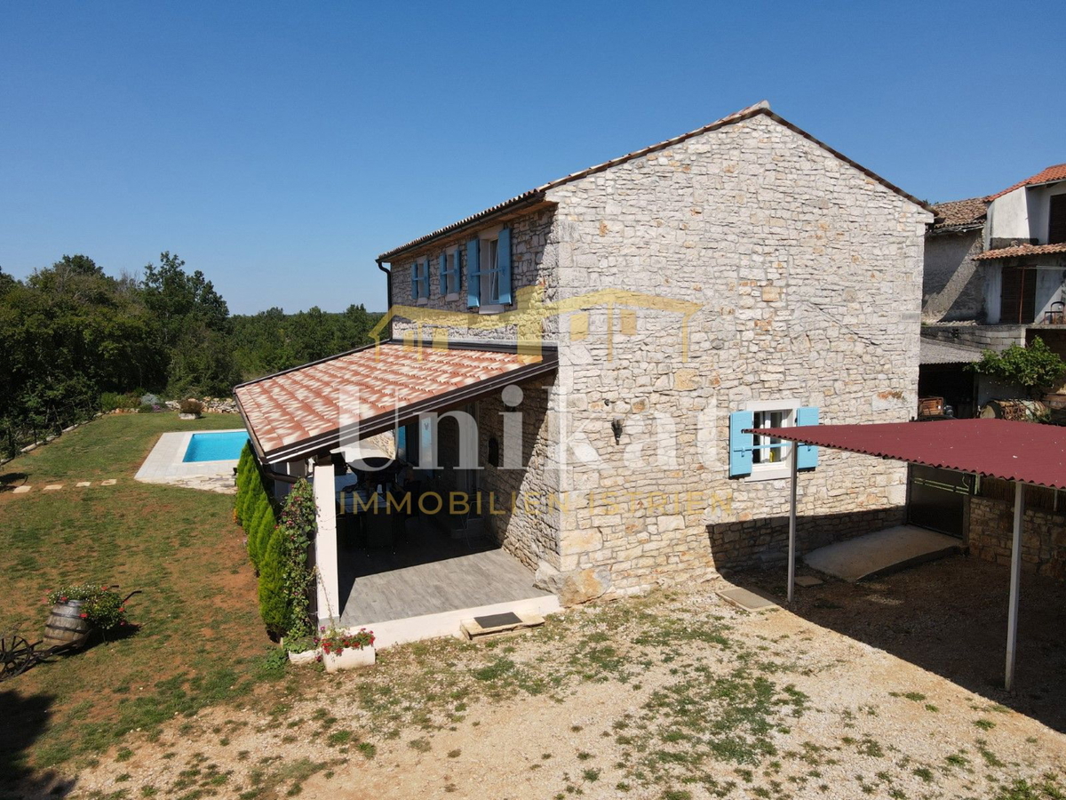 Posest z obnovljeno kamnito hišo, vrtom in bazenom